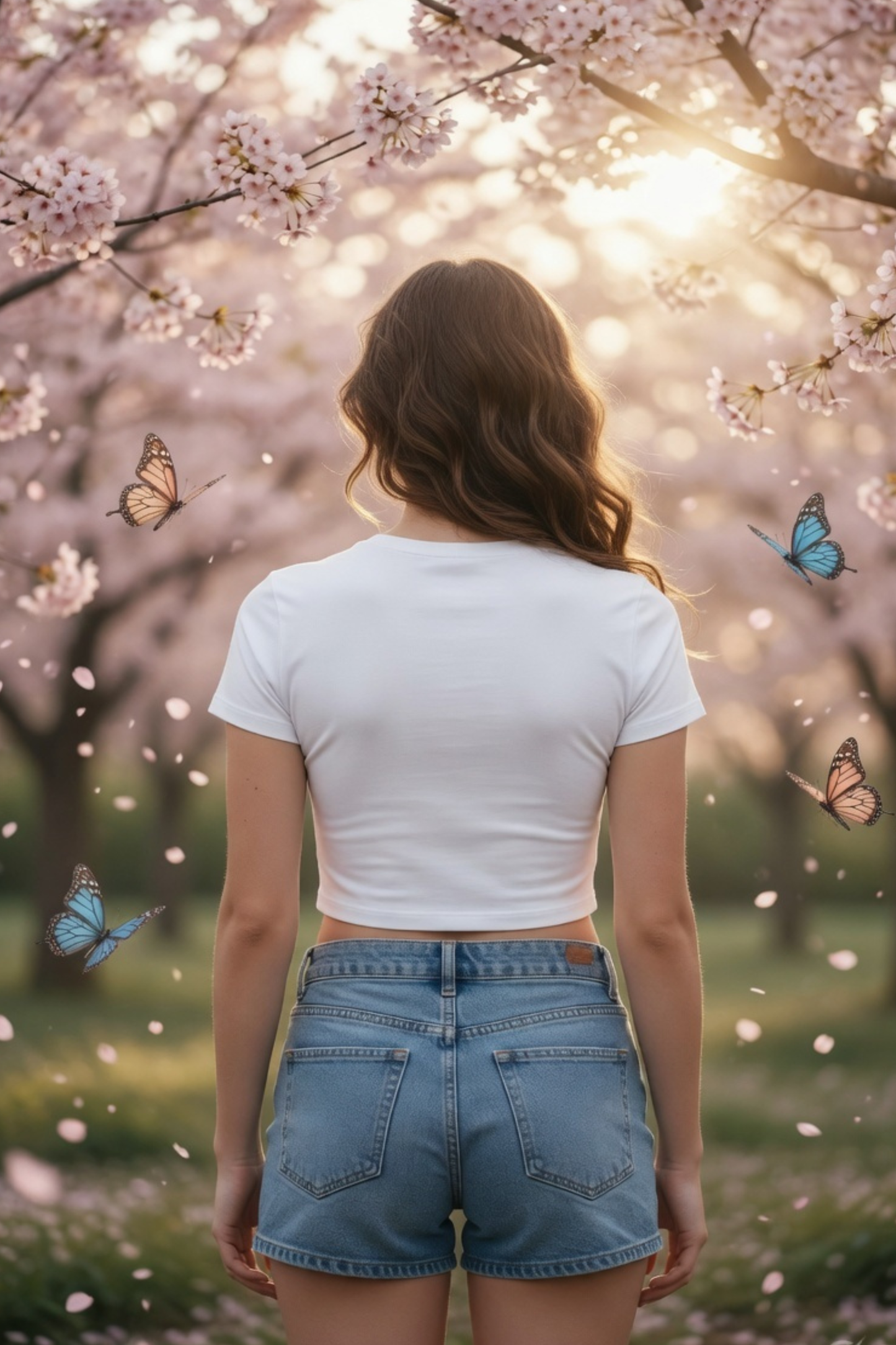 Flutter Magic Floral Butterfly Baby Tee - Crop Top