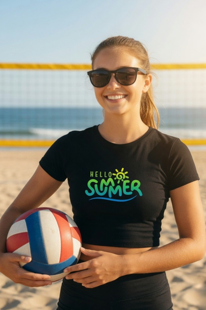 Hello Summer Baby Tee – Fun Beachy Crop Top for Women