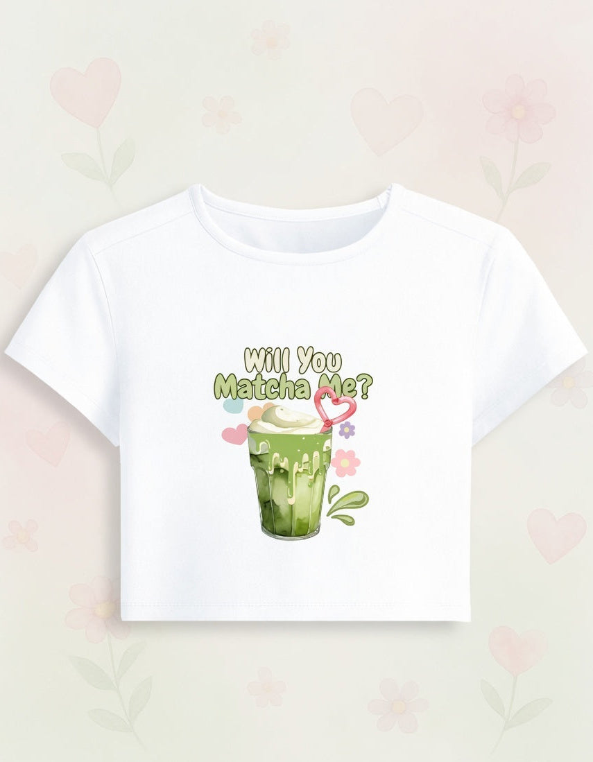 Will You Matcha Me? Pastel Baby Tee – Cute Cropped Tee for Women