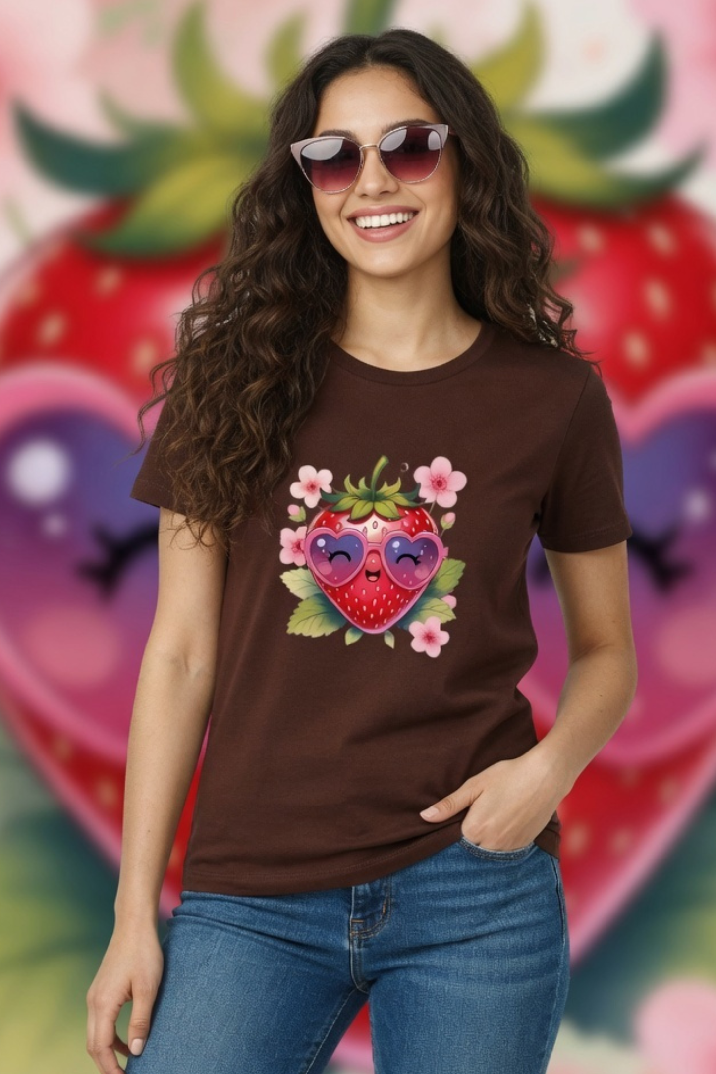 Strawberry Kiss Crew Neck T-Shirt – Cute Pastel Summer Tee