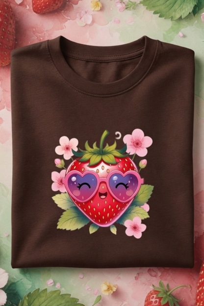 Strawberry Kiss Crew Neck T-Shirt – Cute Pastel Summer Tee