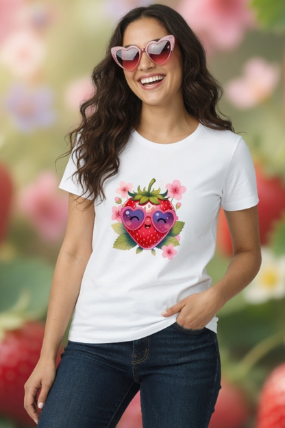 Strawberry Kiss Crew Neck T-Shirt – Cute Pastel Summer Tee
