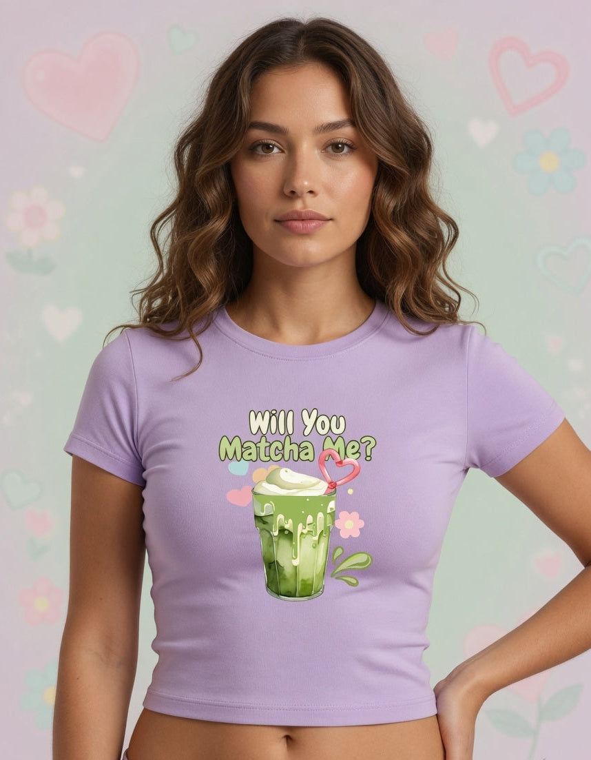 Will You Matcha Me? Pastel Baby Tee – Cute Cropped Tee for Women