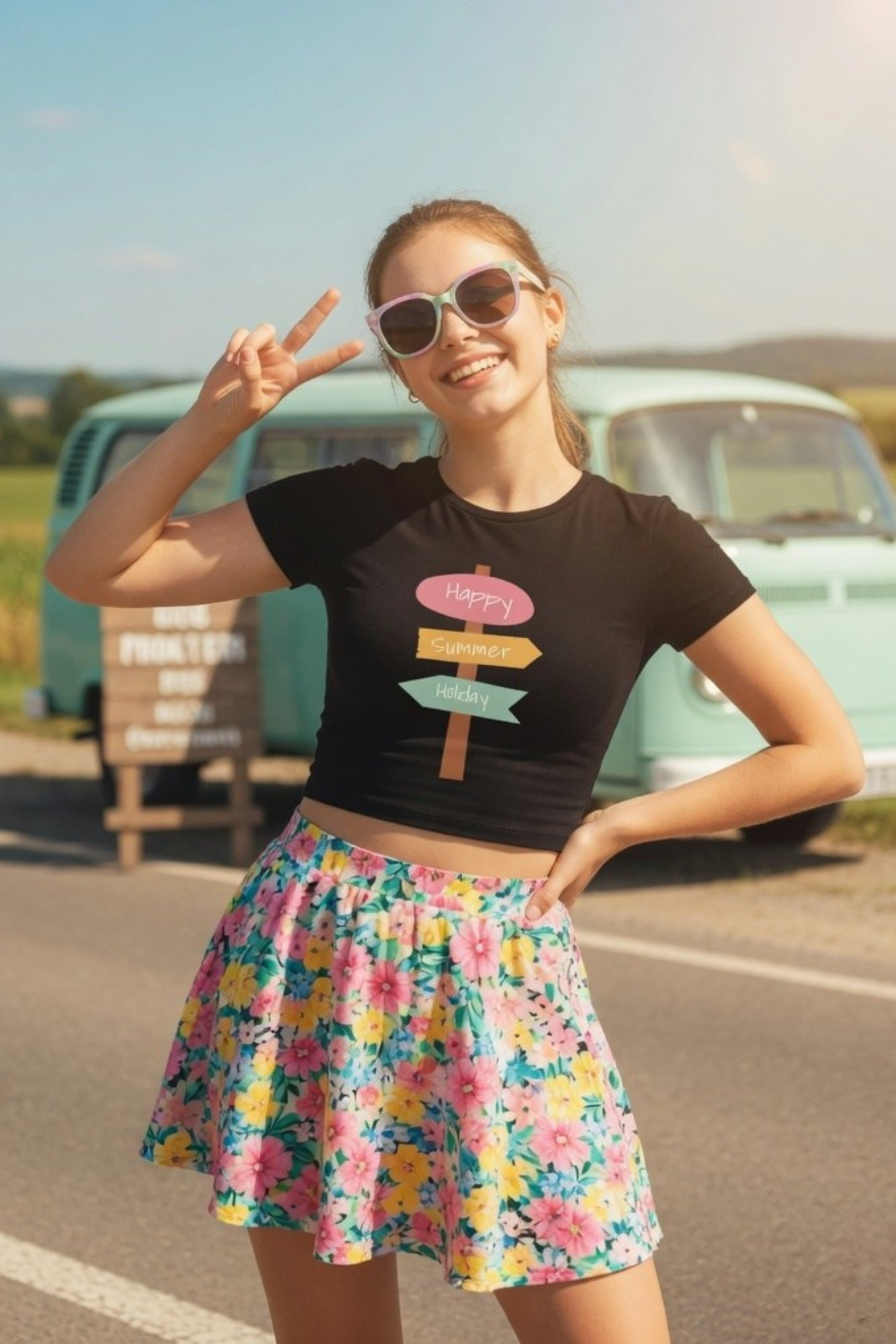 Happy Summer Holiday Baby Tee – Road Trip Crop Top for Women