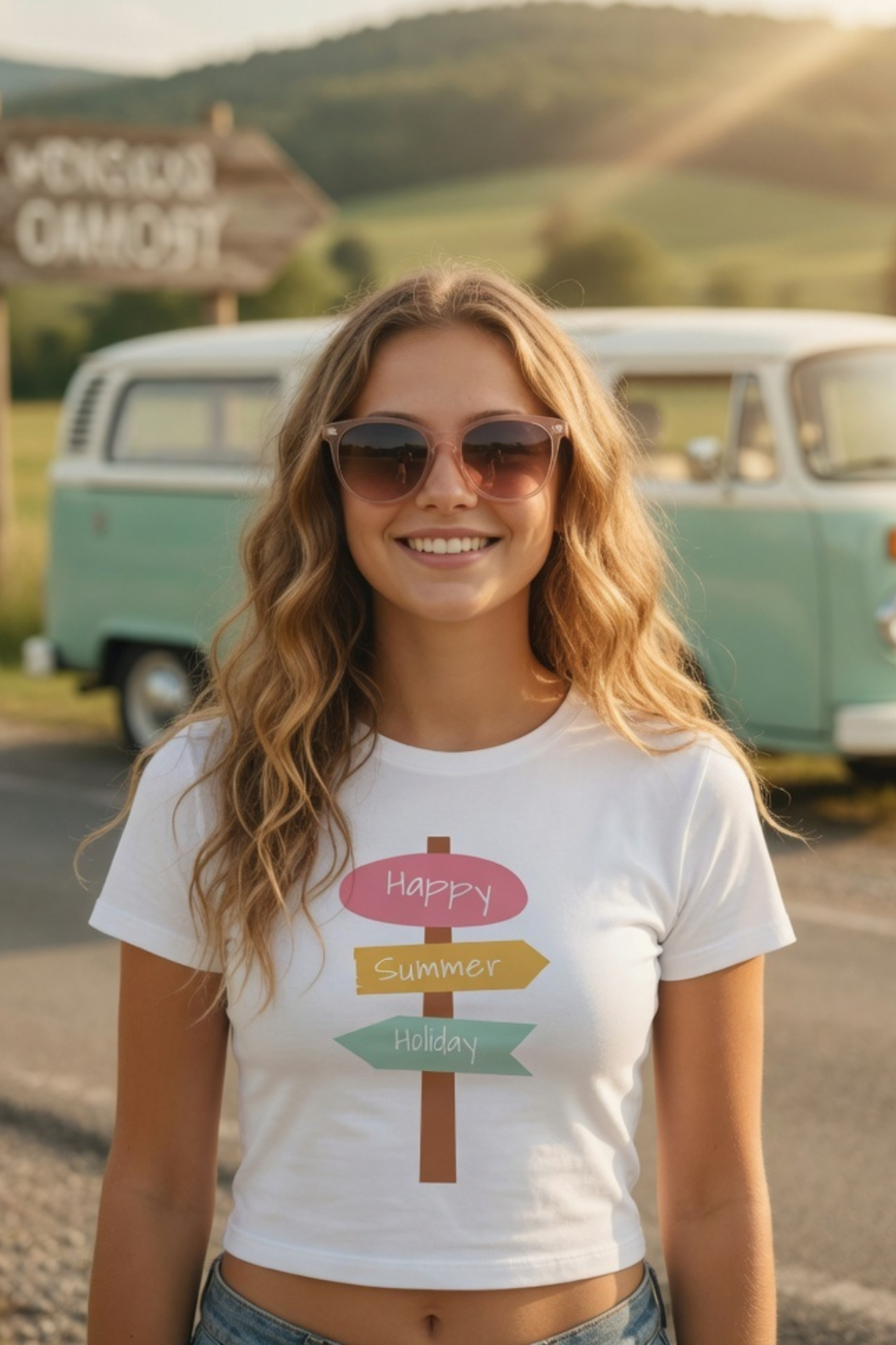 Happy Summer Holiday Baby Tee – Road Trip Crop Top for Women