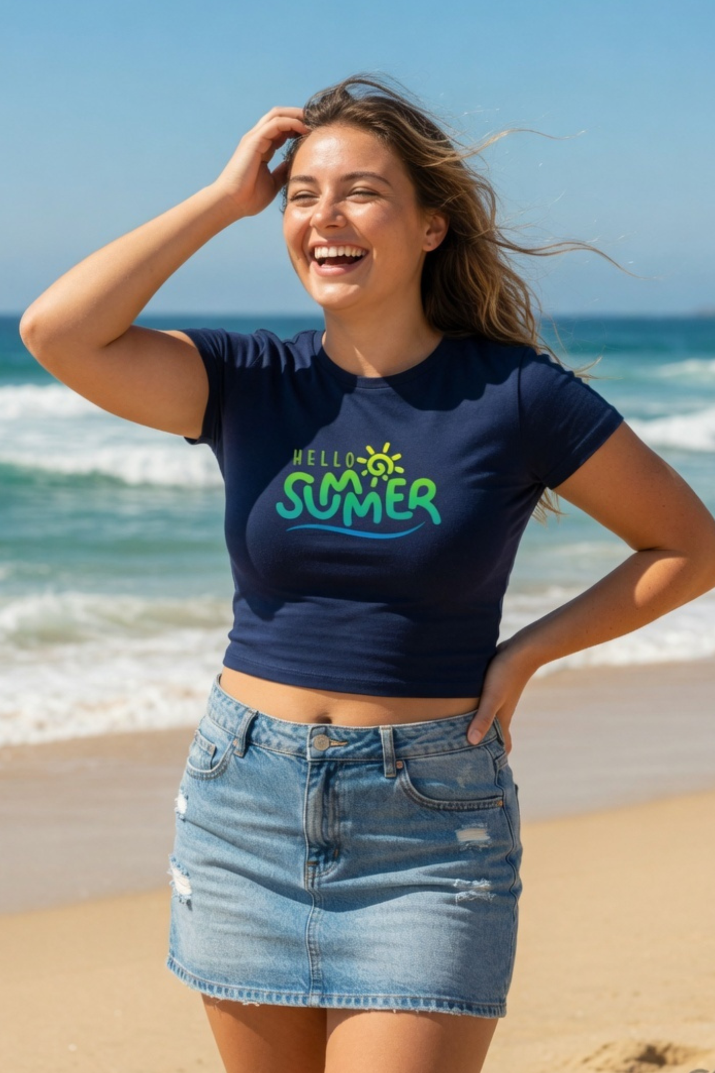 Hello Summer Baby Tee – Fun Beachy Crop Top for Women