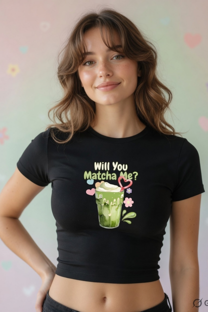 Will You Matcha Me? Pastel Baby Tee – Cute Cropped Tee for Women