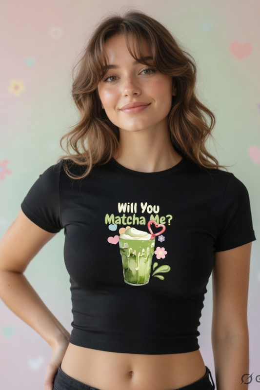 Will You Matcha Me? Pastel Baby Tee – Cute Cropped Tee for Women