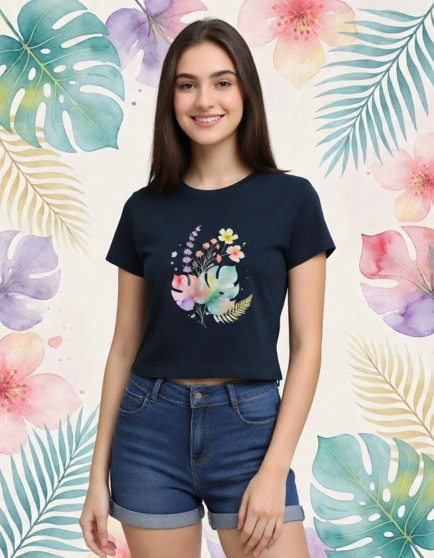 MissMinimalism | Pastel Tropical Bloom Crop Tee