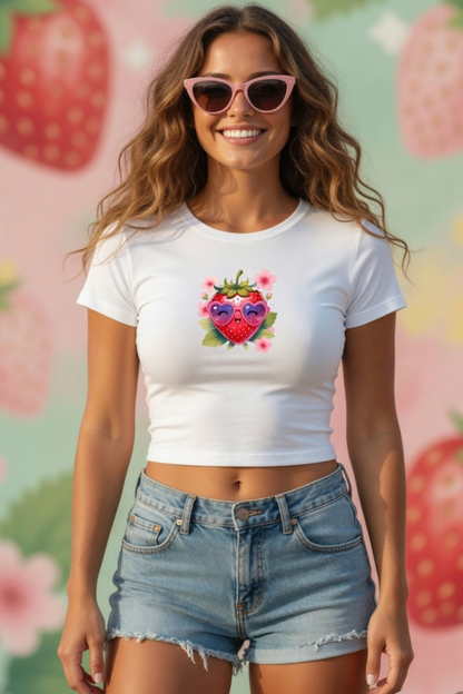 Strawberry Kiss Baby Tee – Cropped Cotton Spandex Tee