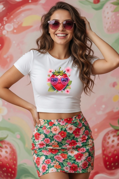 Strawberry Kiss Baby Tee – Cropped Cotton Spandex Tee