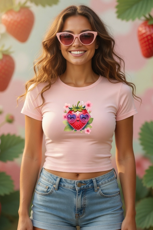 Strawberry Kiss Baby Tee – Cropped Cotton Spandex Tee