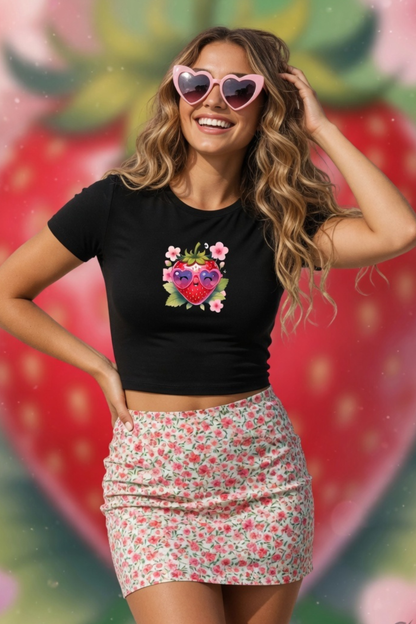 Strawberry Kiss Baby Tee – Cropped Cotton Spandex Tee
