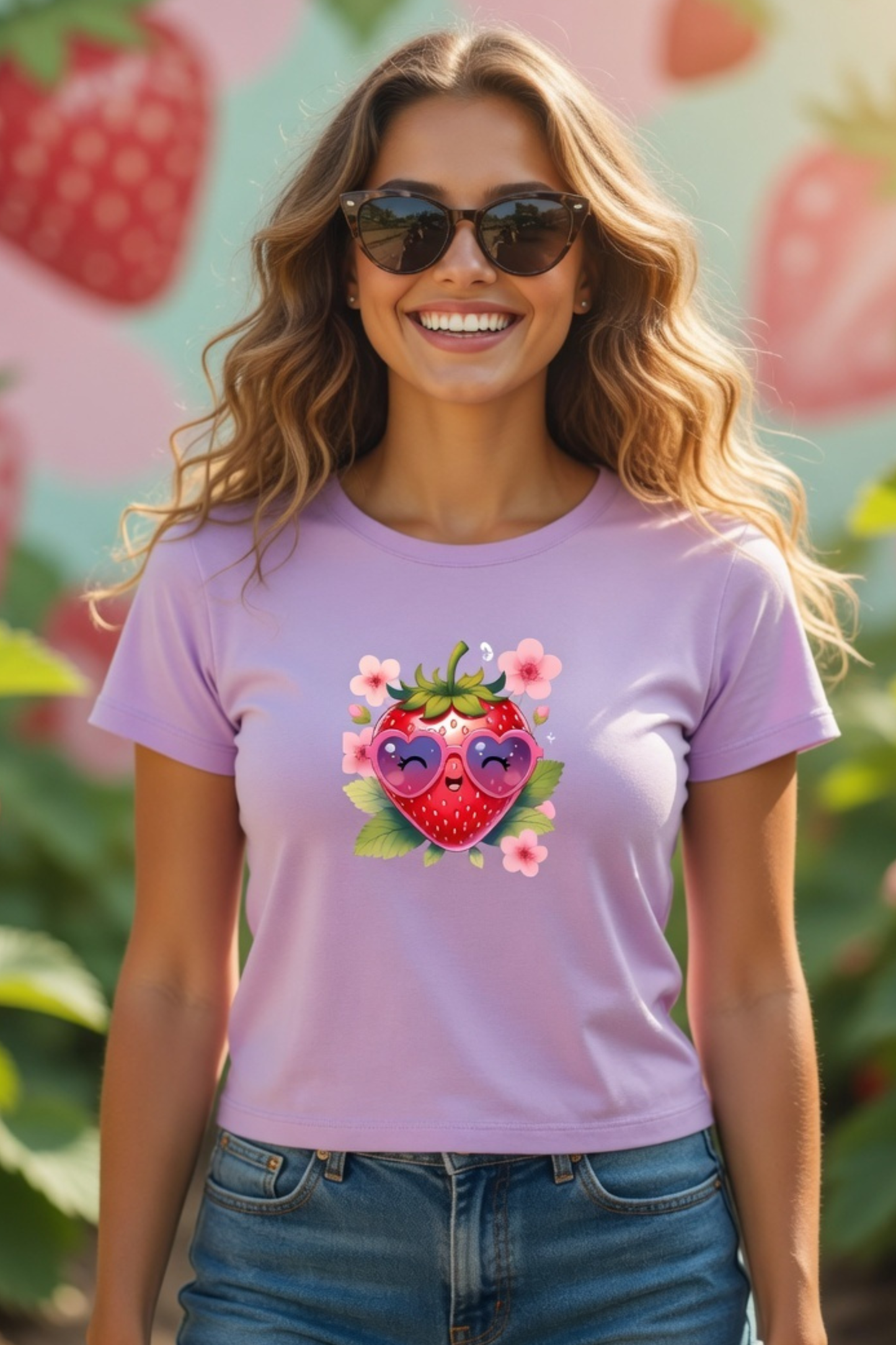 Strawberry Kiss Baby Tee – Cropped Cotton Spandex Tee