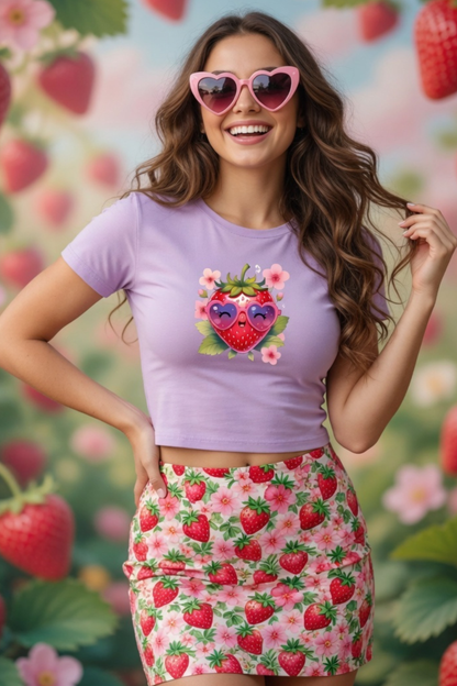 Strawberry Kiss Baby Tee – Cropped Cotton Spandex Tee
