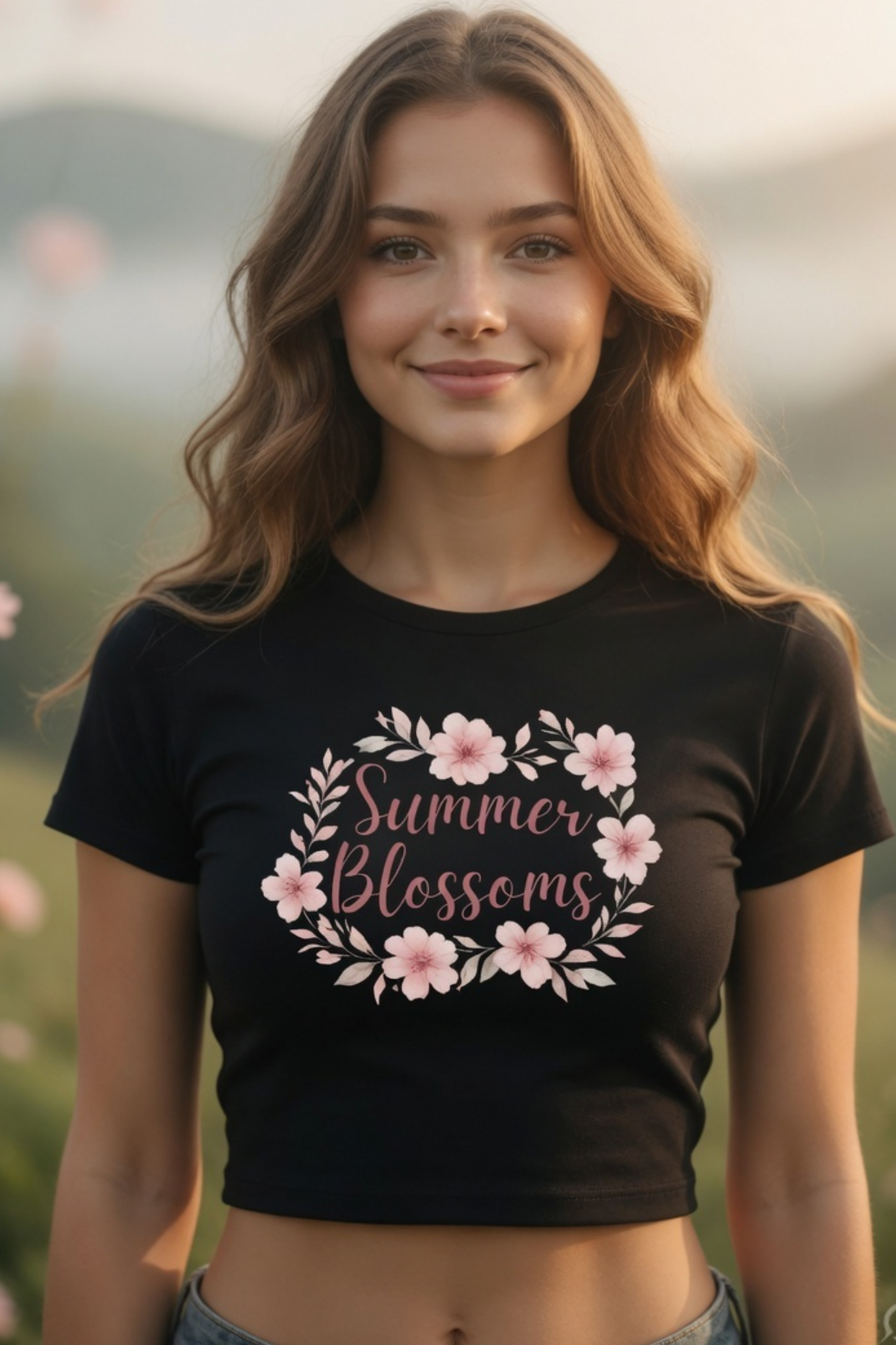 Summer Blossoms Baby Tee – Floral Crop Top for Women
