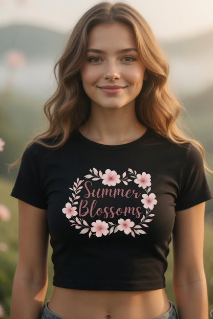 Summer Blossoms Baby Tee – Floral Crop Top for Women