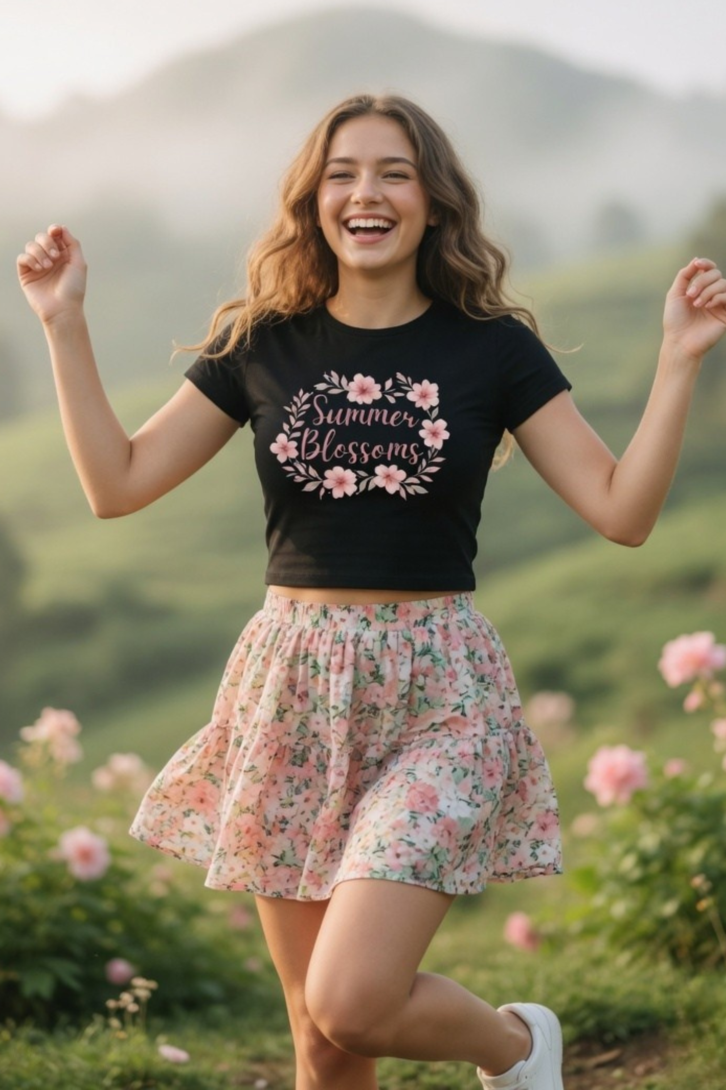 Summer Blossoms Baby Tee – Floral Crop Top for Women