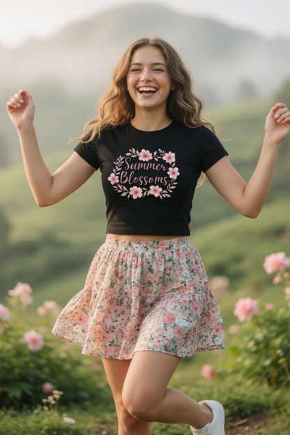 Summer Blossoms Baby Tee – Floral Crop Top for Women
