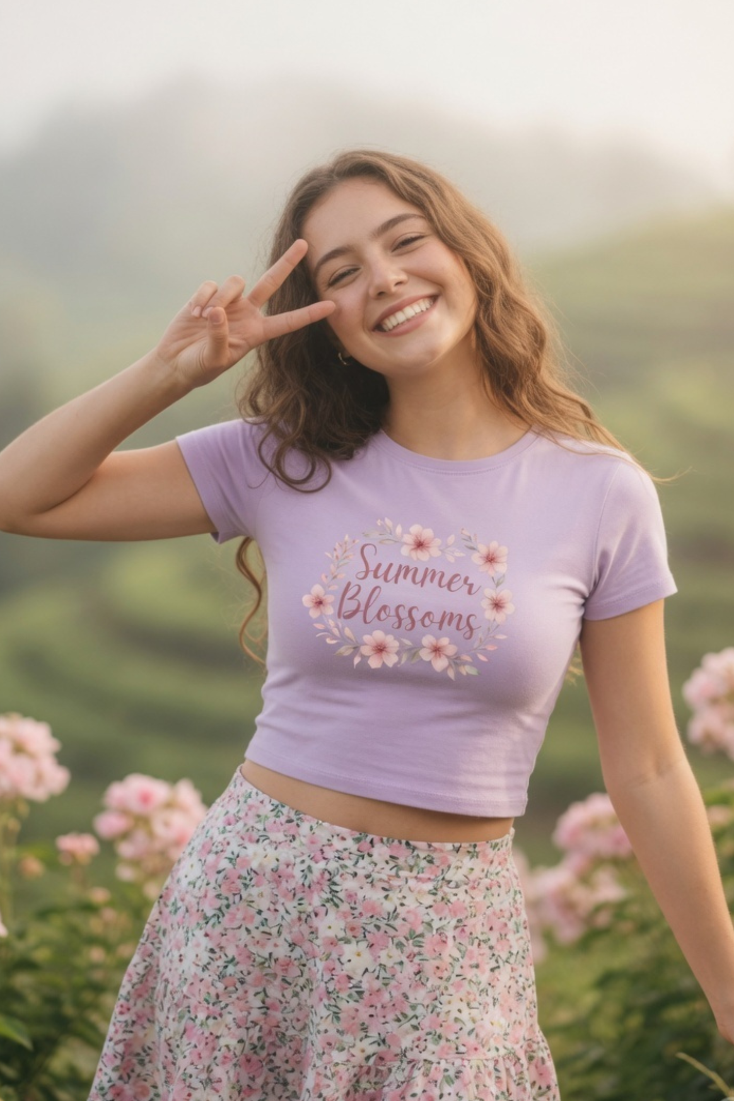 Summer Blossoms Baby Tee – Floral Crop Top for Women