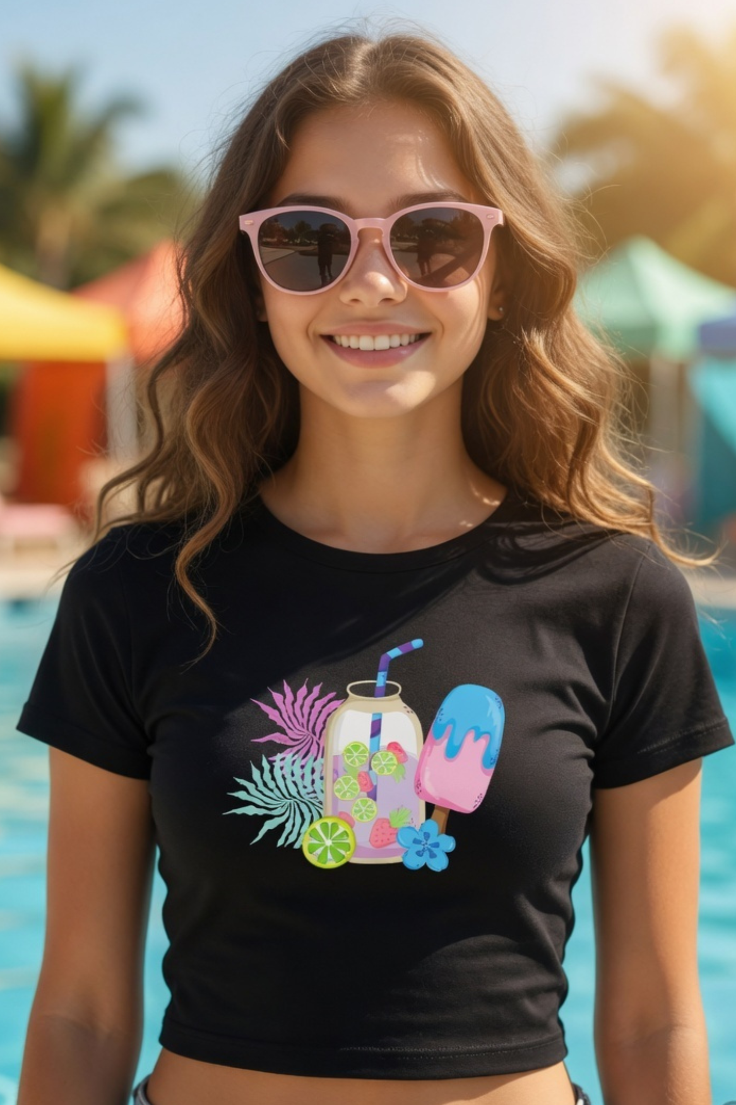 Summer Vibes Drink & Popsicle Baby Tee – Cropped Graphic Crop Top for Women