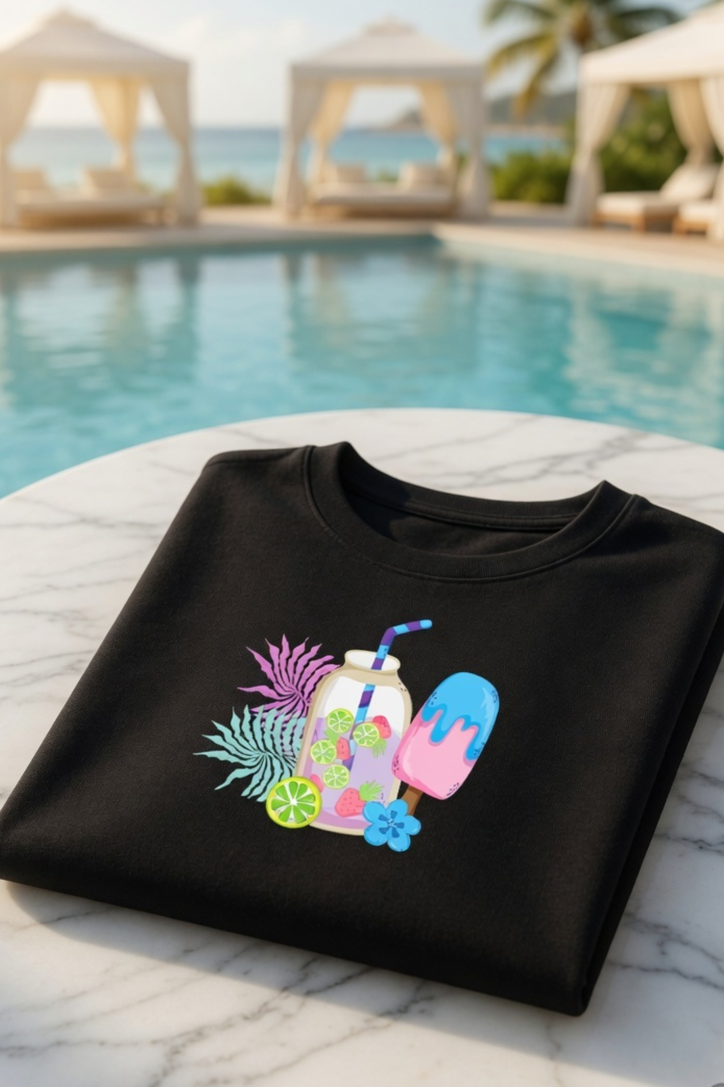 Summer Vibes Drink & Popsicle Baby Tee – Cropped Graphic Crop Top for Women