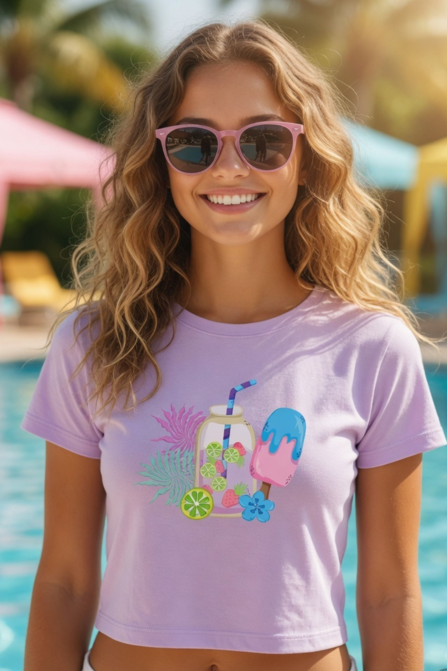 Summer Vibes Drink & Popsicle Baby Tee – Cropped Graphic Crop Top for Women