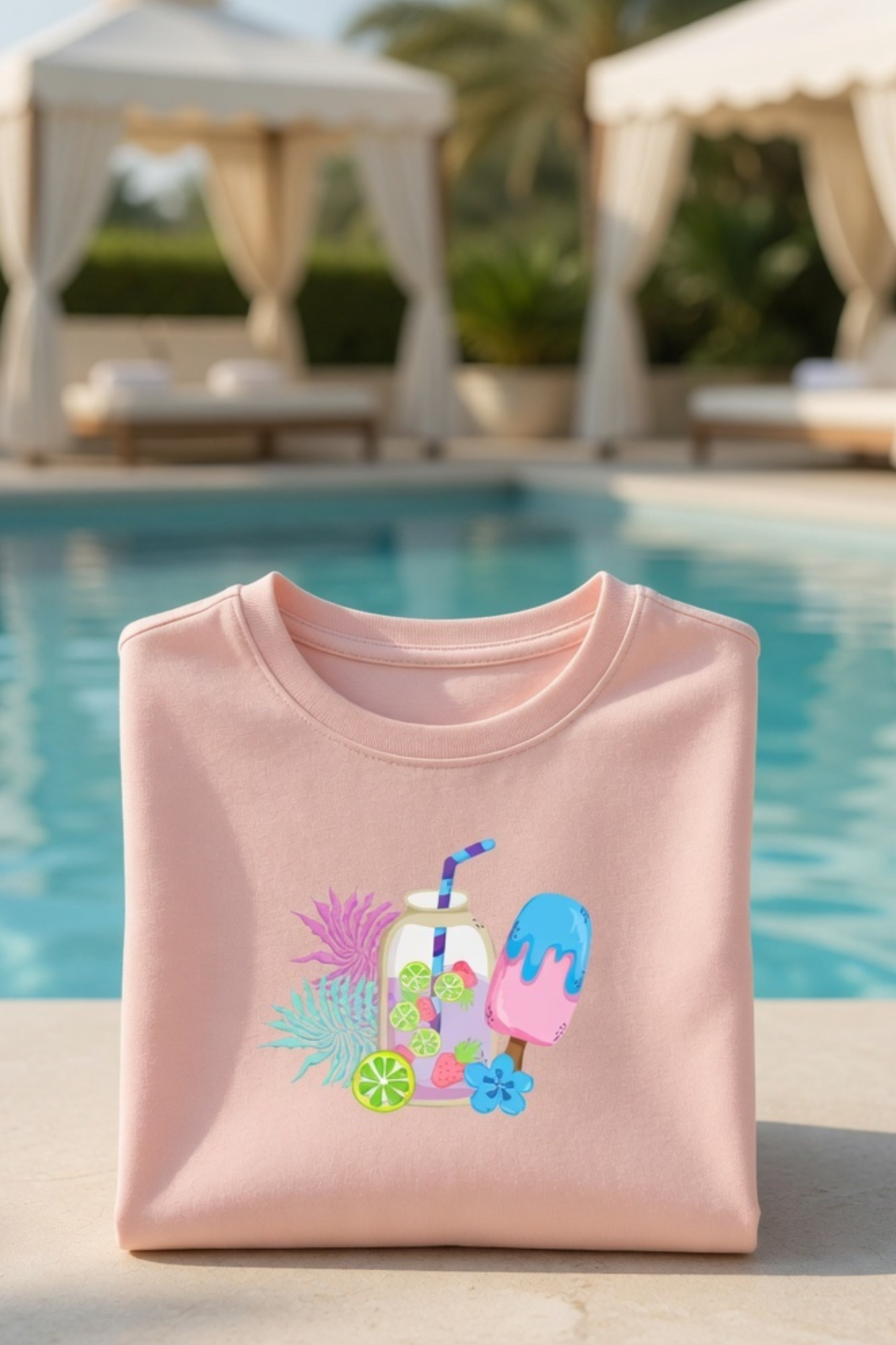 Summer Vibes Drink & Popsicle Baby Tee – Cropped Graphic Crop Top for Women