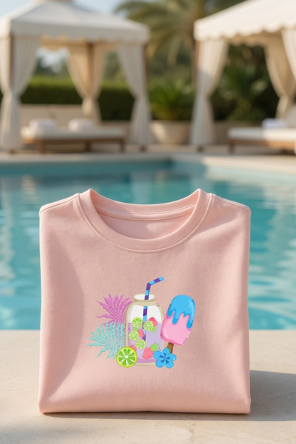 Summer Vibes Drink & Popsicle Baby Tee – Cropped Graphic Crop Top for Women