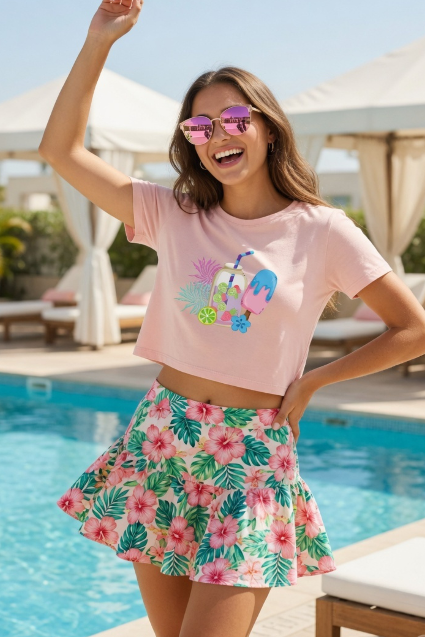 Summer Vibes Drink & Popsicle Baby Tee – Cropped Graphic Crop Top for Women