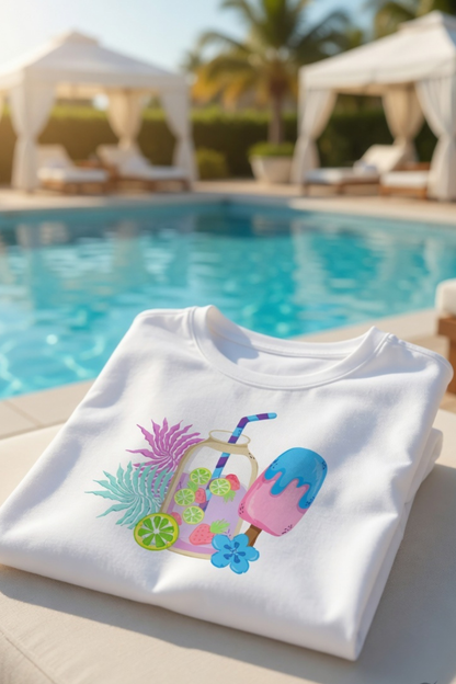 Summer Vibes Drink & Popsicle Baby Tee – Cropped Graphic Crop Top for Women
