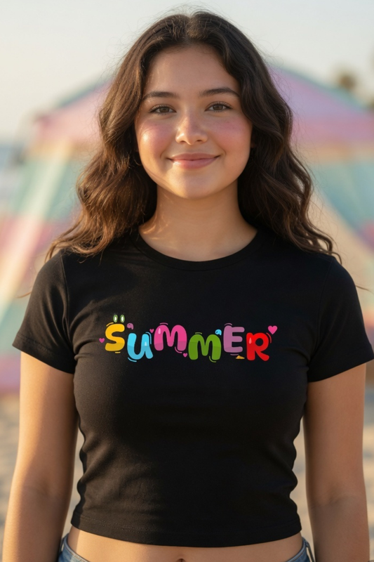 SUMMER Baby Tee – Colorful Playful Crop Top for Women