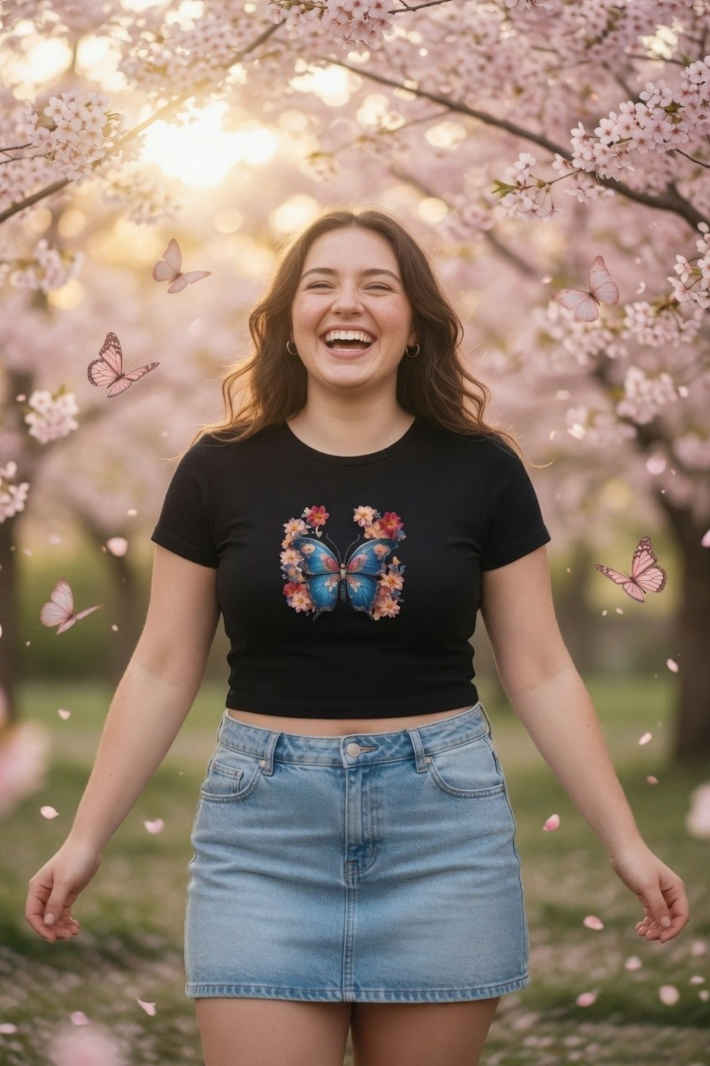 Flutter Magic Floral Butterfly Baby Tee - Crop Top