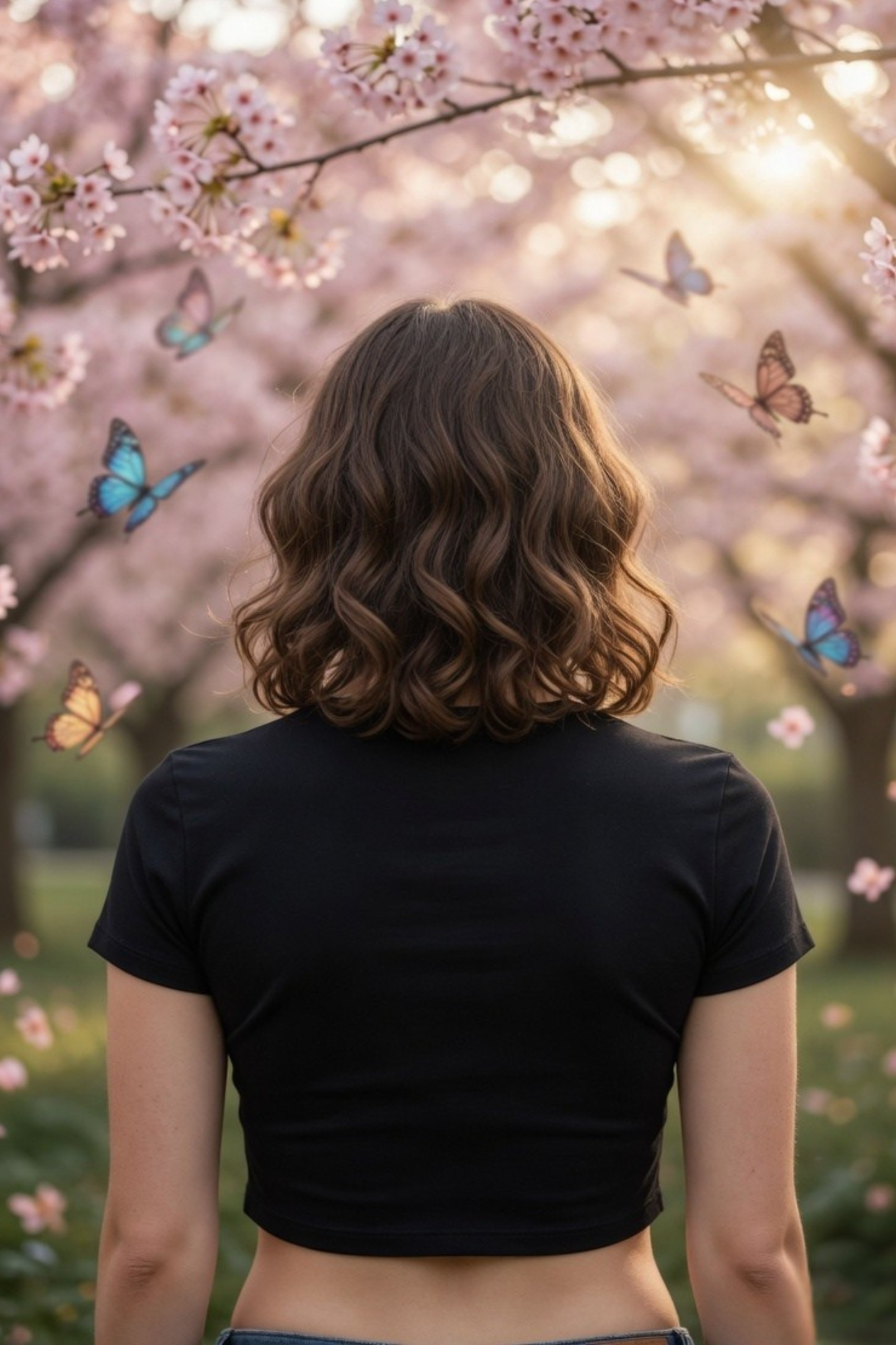 Flutter Magic Floral Butterfly Baby Tee - Crop Top