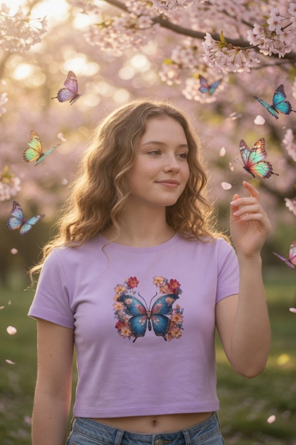 Flutter Magic Floral Butterfly Baby Tee - Crop Top