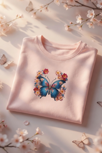 Flutter Magic Floral Butterfly Baby Tee - Crop Top