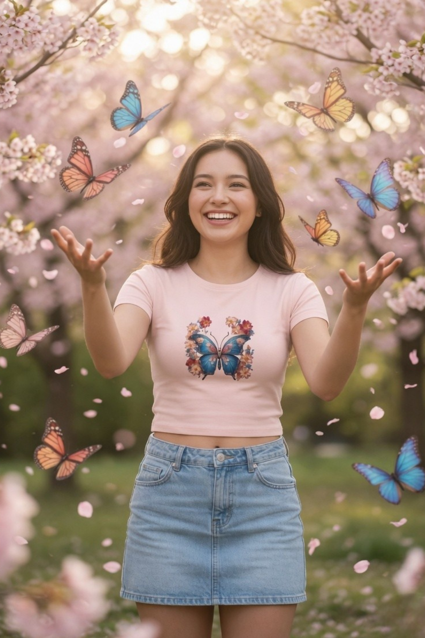Flutter Magic Floral Butterfly Baby Tee - Crop Top