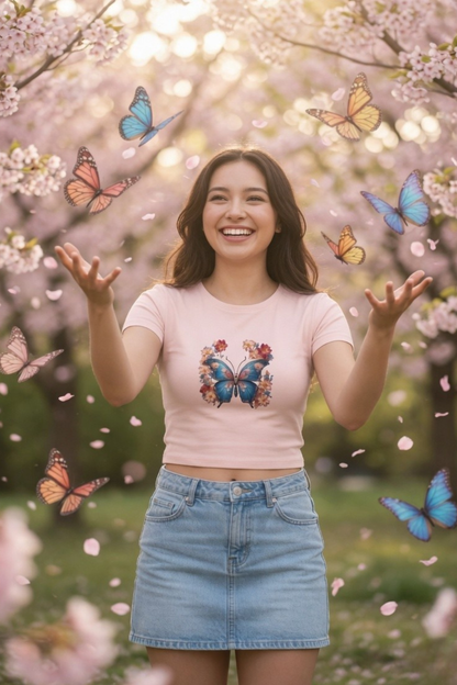 Flutter Magic Floral Butterfly Baby Tee - Crop Top