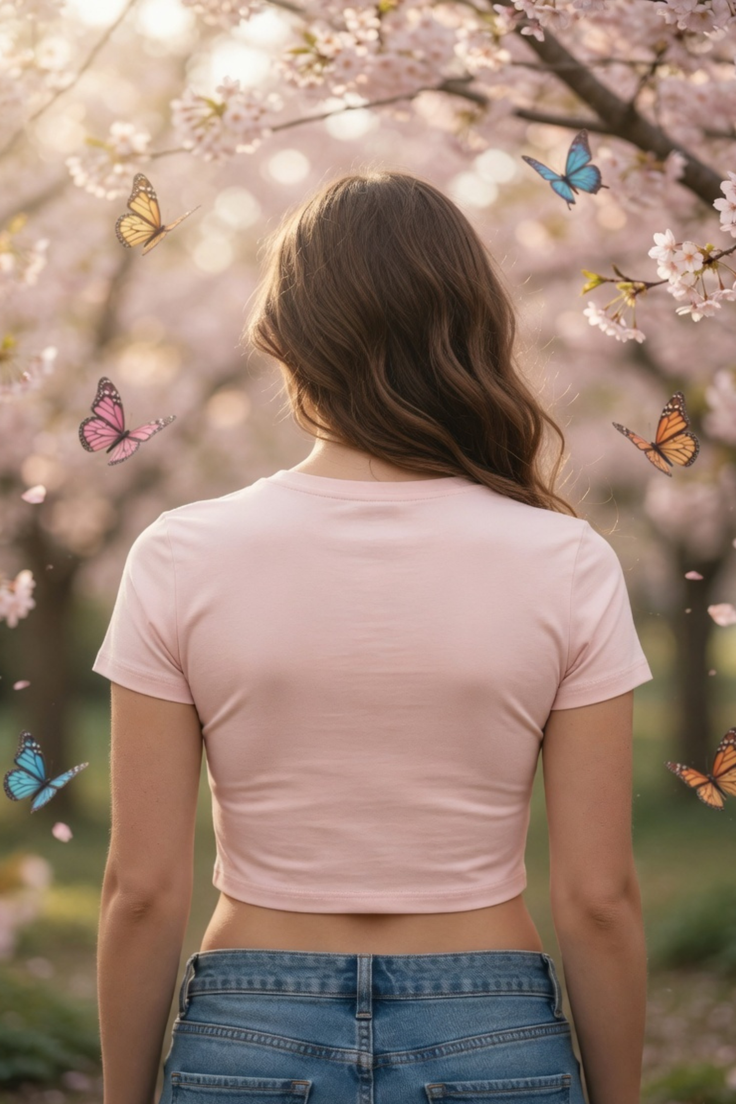 Flutter Magic Floral Butterfly Baby Tee - Crop Top