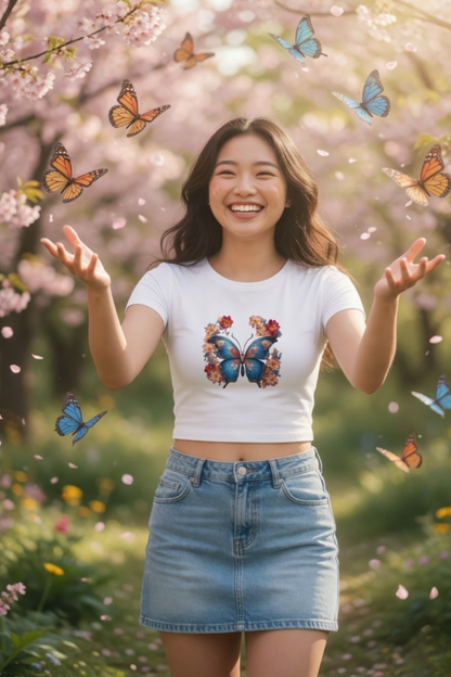 Flutter Magic Floral Butterfly Baby Tee - Crop Top