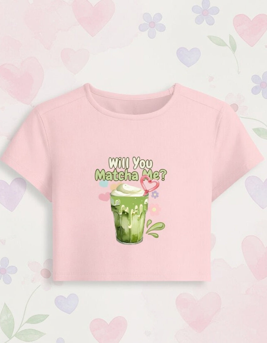 Will You Matcha Me? Pastel Baby Tee – Cute Cropped Tee for Women