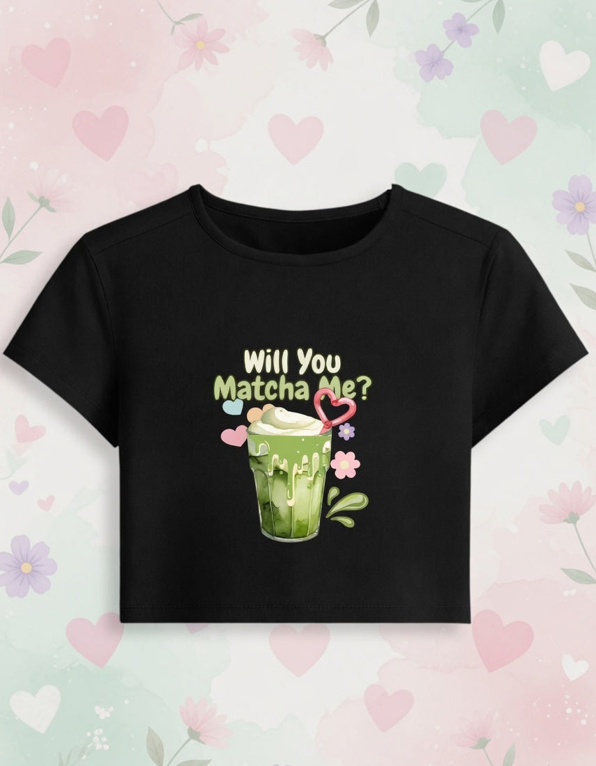 Will You Matcha Me? Pastel Baby Tee – Cute Cropped Tee for Women