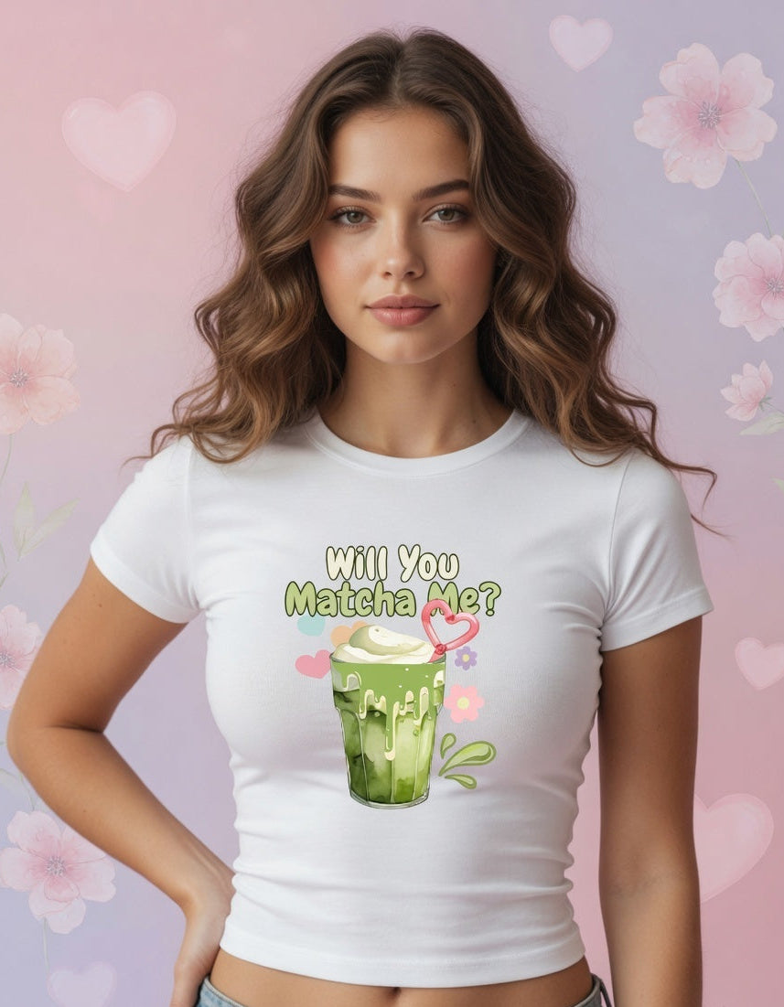 Will You Matcha Me? Pastel Baby Tee – Cute Cropped Tee for Women